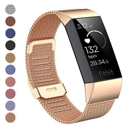Meikeio Replacement Bands Compatible for Fitbit Charge 3, Charge 3 Stainless Steel Metal