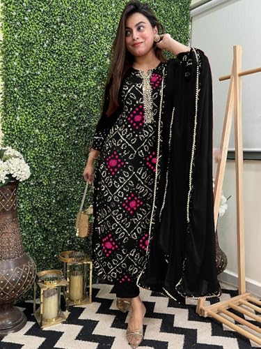 Image of GoSriKi Viscose Printed Straight Kurta with Pant and Dupatta for Women | Viscose Wine | 3 /4 Sleeve | Round Neck V-Slit | Ethnic Wear Casual Wear