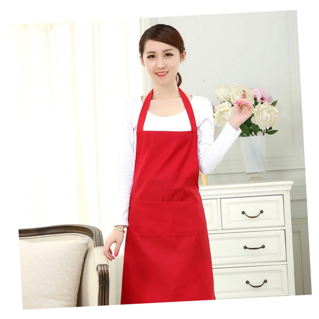 HOLIDYOYO Waterproof Work Apron Large Capacity Bib Apron Pockets for Kitchen Restaurant Home (60x70cm)