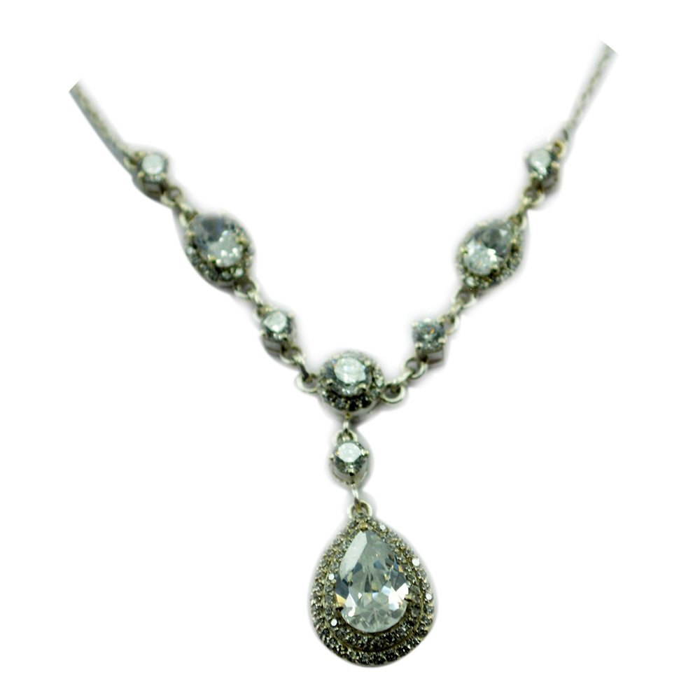 Collar Larial de circonita cúbica blanca para mujer, regalo de plata de ley con forma de pera curativa de chakras, corte facetado, Piedra, Circonita blanca