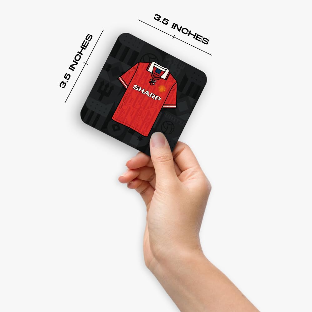 TACKLE FROM BEHIND Manchester United Wooden Football Coasters with Foam Base, Set of 6, Square, 3.5x3.5 Inch 3