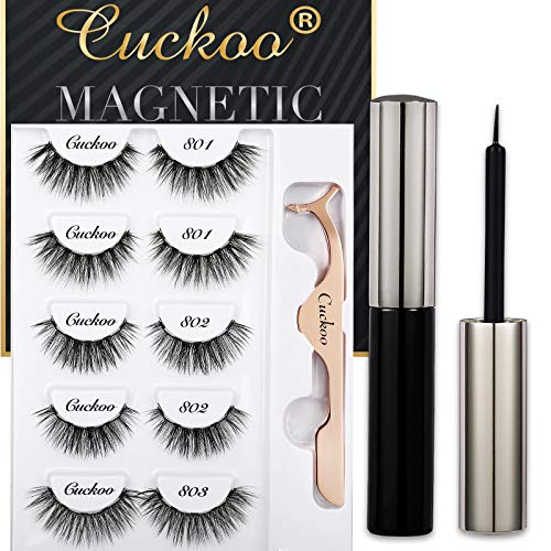 Magnetic Eyelashes and Eyeliner Kit, Magnetic False Eyelashes Magnetic Eyeliner for Magnetic Eyelashes Set, With Reusable Full Lashes Dramatic Style 5 Pairs