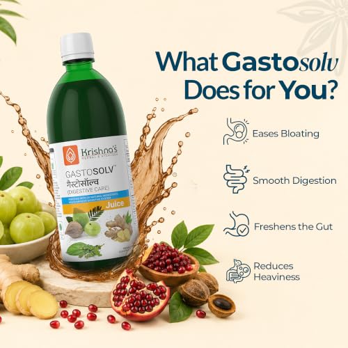Image of Krishna's Gastosolv Juice With Harad, Baheda, Amla, Ajwain & Traditional Herbs For Acidity Relieve, Stomach Heaviness, Gas & Bloating - 500 ml