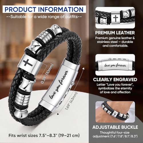 Pulsera de cuero trenzado con cruz para hombre miniatura 5