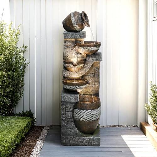 Image of Naturefalls 42.5 inch Tall Outdoor Water Fountain and Waterfalls - Large Garden Fountain with LED Lights, 5-Tier Cascading, Indoor and Outdoor Fountains for Garden, Patio, Deck, Porch, Backyard and Home