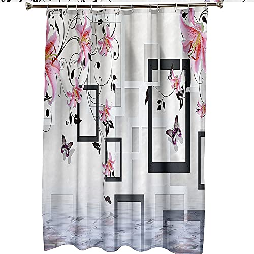Rideau de douche polyester 165x200 fleur géométrique papillon salle de bain - 7