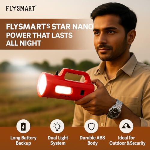 Image of Flysmart Star Nano LED Searchlight Torch - Long-Range 1KM Spotlight, High-Intensity, 7H Battery, Front & Side Light, Emergency Flashlight + Free Flora AA Torch Ideal for Outdoor, Security, Camping