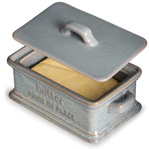 LAUCHUH Spoon Rest, 5" Large Spoon Holder for Stove Top & Butter Dish with Lid, Ceramic Butter Holder Container