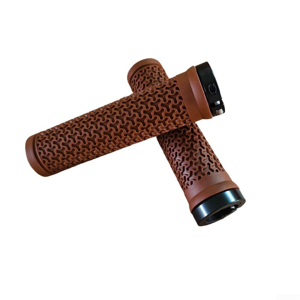 MTB Grips Lock On Non-Slip Rubber Handlebar Covers Ergonomic Anti-Slip Cycling Grip for Mountain Bike for trail Riding 123g Pair(brown)