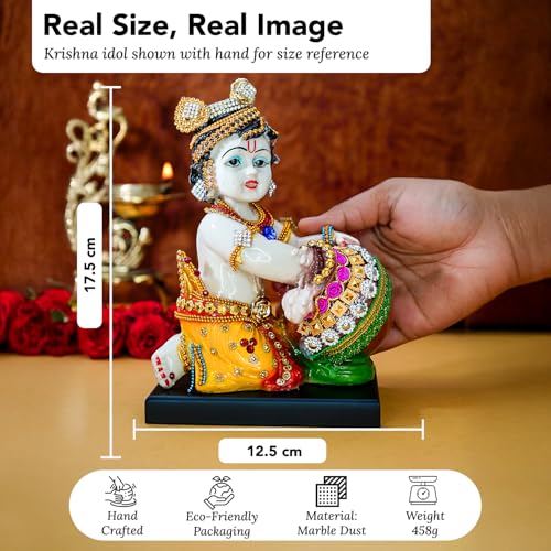 Image of Ekhasa Bal Gopal Idol for Puja | Laddu Gopal Murti for Pooja Room | Resin Baby Krishna Idol for Home | Bal Krishna Idol | Sri Krishna Idols Gift | Makan Chor Idol