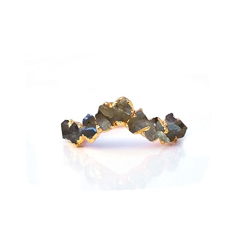 Natural Labradorite Ring Raw Healing Crystal Stone Handmade Ring Electroplated Brass Ring Multi Stone Crown Design Stackable Labradorite Ring