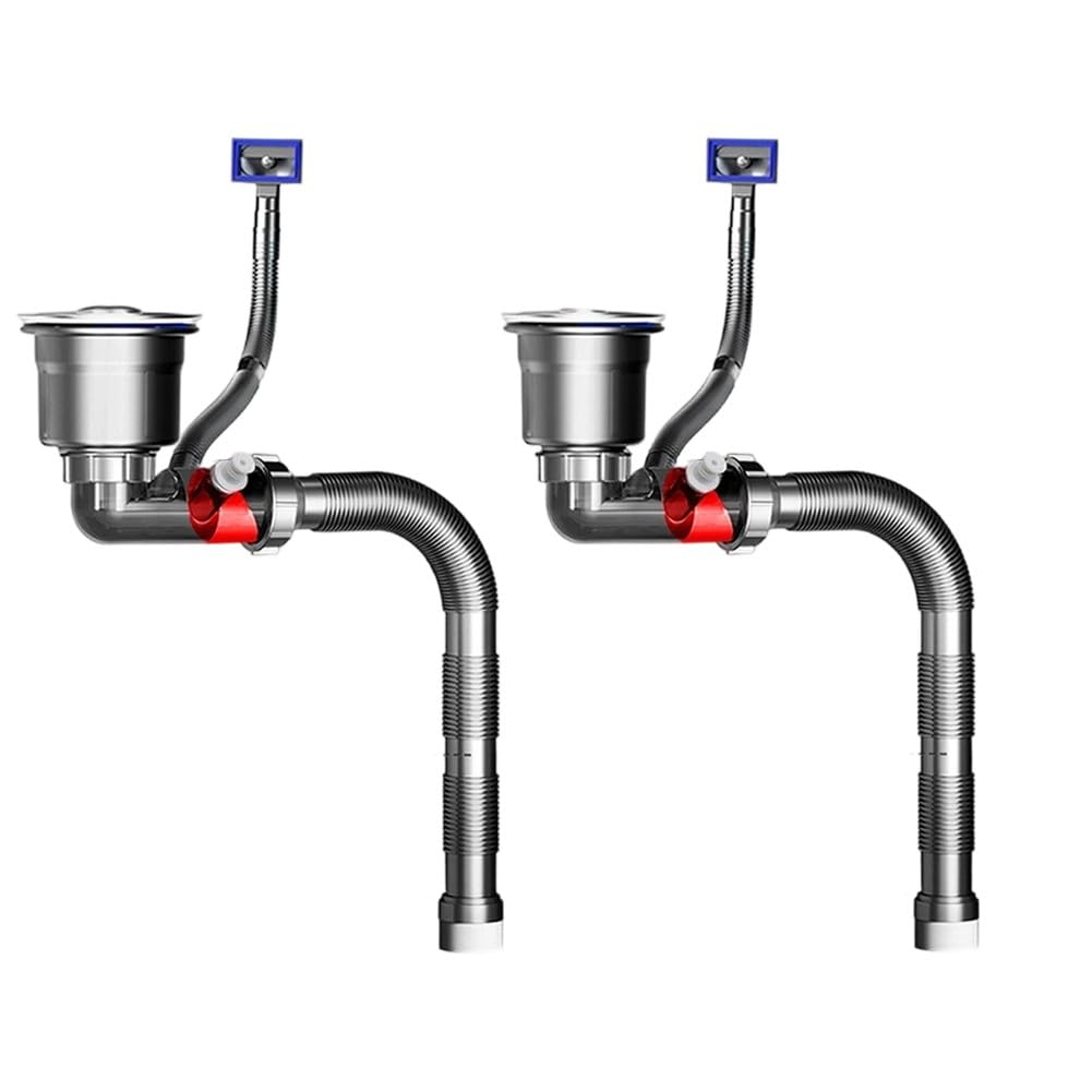 ReachMall Set di tubi di scarico per lavello da cucina, doppia ciotola, neutralizzazione dell'odore, flusso d'acqua efficiente per lavastoviglie a doppio lavello standard
