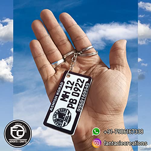 Image of Customized Vehicle Number Plate Keychain with Photo, Name & Mobile Number | Personalized Bike Car Scooter Key Ring | Custom Acrylic Number Plate Keychain Gift for Men Women