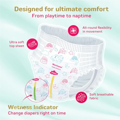 Image of Morisons* babydreams THE CHOICE OF SMART MUMS Super Soft Diaper Pant L (62 Count, Pack of 6), White