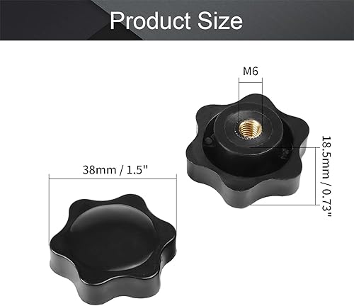 Miniatura 2 de MroMax Pomo de sujeción con cabeza de estrella, M6 x 1.496 in rosca hembra de plástico negro atornillado para equipos mecánicos, 16 unidades