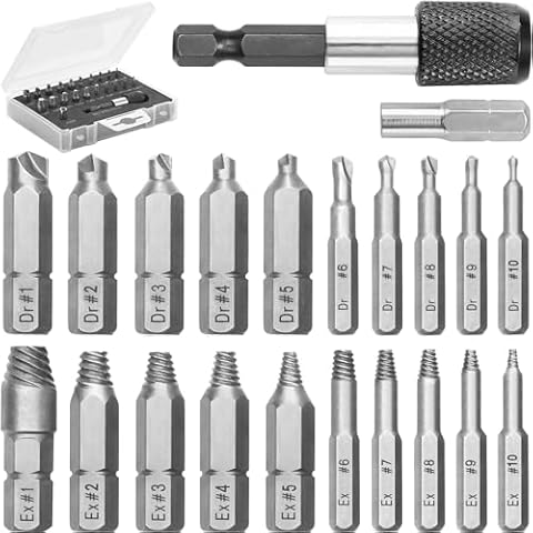 22 pc Screw Extractor Set for Stripped, Broken, Damaged Screws - Remover Kit w/Drill Bits Extractors, Bit Extension & Socket Adapter by Mata1 Cover