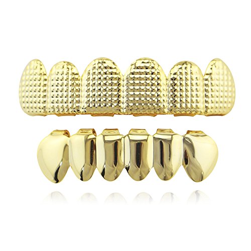 OOCC 18k Gold Plated Grills Hip Hop Teeth Grillz Caps Top and Bottom Set for Your Teeth (Golden)