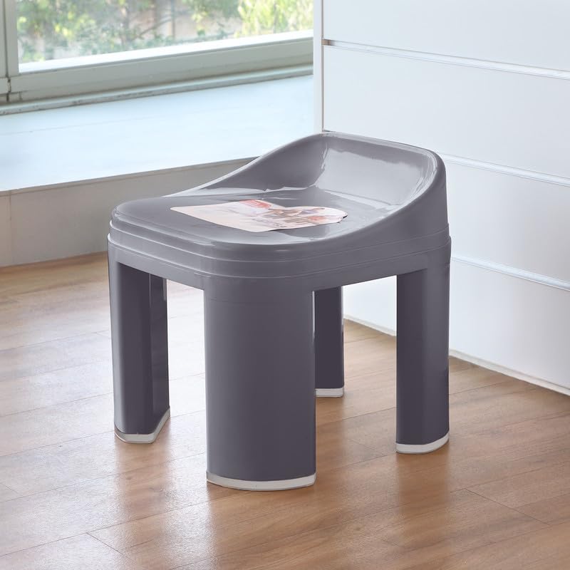 Image of Nayasa Rocky Strong Stool | Seating | Strong Plastic Stool for Bathroom | Office Stool | Outdoor | Home | Grey