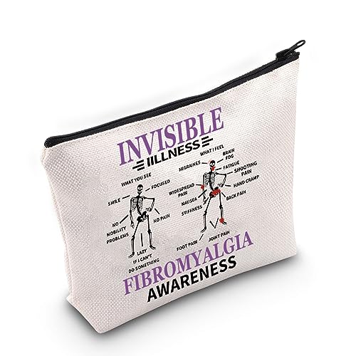 PWHAOO Fibromyalgia Awareness Gift Invisible Illness Fibromyalgia Awareness Makeup Bag Fibromyalgia Purple Ribbon Gift Fibromyalgia Warrior Gift (Fibromyalgia Awareness M)