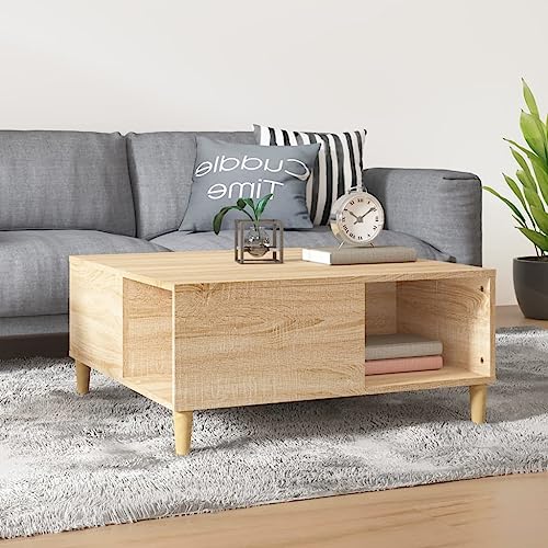 PABURNI Couchtisch aus Holz im antiken Stil, modern, massiv, Couchtisch, Couchtisch, Möbel, Wohnzimmer, Esszimmer, industrieller Stil, langlebig und schön, Sonoma-Eiche, 80 x 80 x 36,5 cm