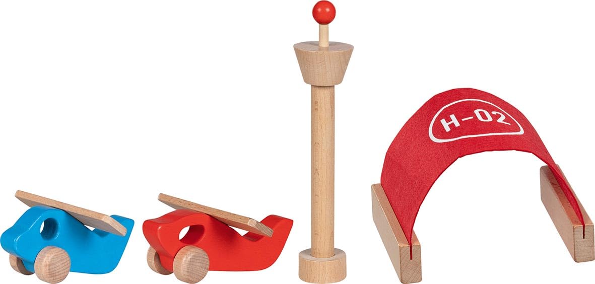 goki 53777 – Spielset Flughafen gokiAir – 26-teiliges Flughafen-Set aus Holz und Filz mit Flugzeugen, Tower, Hangar sowie Start- und Landebahn