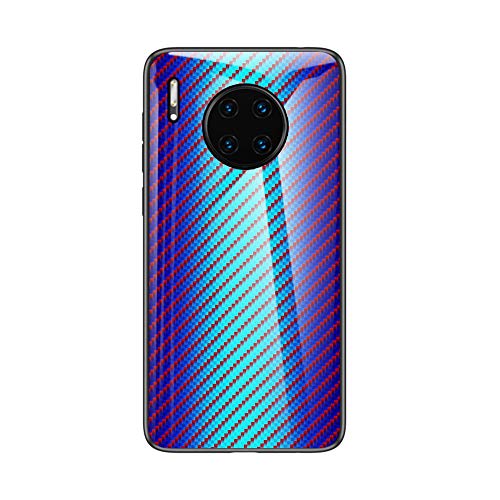 MadBee Funda para Huawei Mate 30 [con Protector de Pantalla],9H Cristal Templado [Patrón de Fibra] [Resistente a los Arañazos] + Borde de TPU Silicona Suave Fundas Case Cover (Azul)