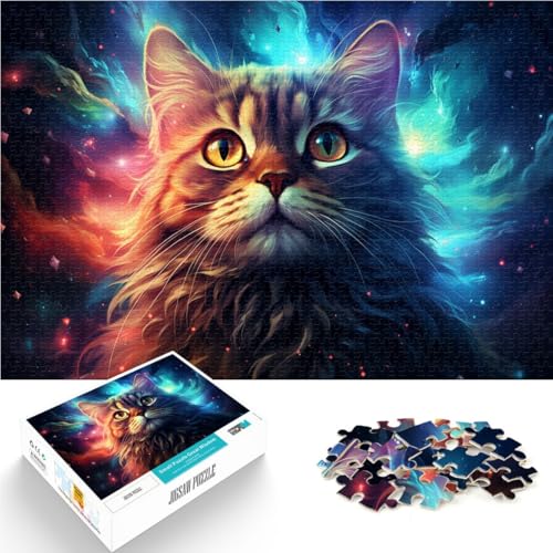 Puzzle de 1000 piezas para adultos, colorido dibujo de gato, montaje de patrones, alivio del estrés, vacaciones en casa, pasatiempo para adolescentes a partir de 14 años, 26 x 38 cm