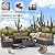 Kullavik Outdoor Patio Furniture Set 6 Pieces Sectional Rattan Sofa Set Brown PE Rattan Wicker Patio Conversation Set with 5 Sand Seat Cushions and 1 Tempered Glass Table
