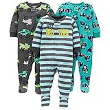 [Simple Joys by Carter's] 3枚組 パジャマ 難燃性 足付き フリース ルーズフィット 幼児 ボーイズ ターコイズブルー ゴリラ/ダークグレー モンスタートラック/ライトブルー 99-105