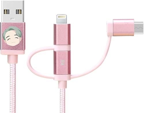 BTS Cables de caracteres TinyTAN 3 en 1 Cable_RM (USB-A a USB-C, Micro USB, cable certificado MFI) Compatible con Android, Galaxy Series, iPhone