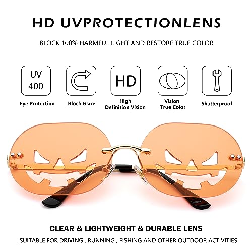 LIU·WEN Rimless Pumpkins Sunglasses for Men/Women Trendy Party Halloween Sun Glasses(Orange)3