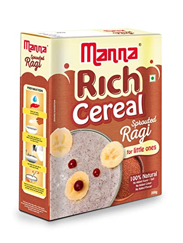 Image of Manna Sprouted Ragi Powder, Porridge Mix, No Added Sugar, Colour, Flavour, Salt 400g (200g (Pack of 2))