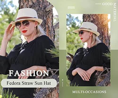 image for Simplicity Mens Sun Hat Womens Straw Hat Panama Style Straw Fedora Hat
