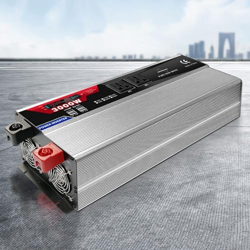 パワーインバーター純正正弦波12V/24V~110V/220V、DC→ACコンバーターACコンセント付き6USBポートとLCDディスプレイハードワイヤキット、バッテリーケーブル付属、トラックRV、緊急用、12Vto220V-1000W(コロ)