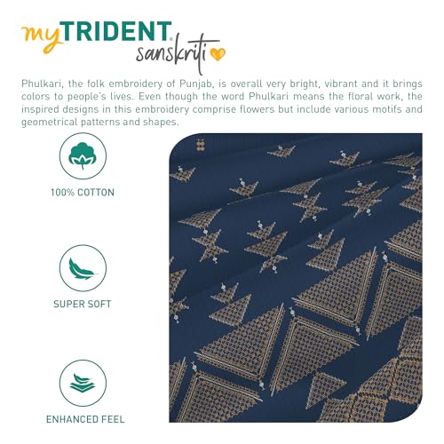 Image of MYTRIDENT Sanskriti Cotton Bedsheet for Double Bed, Gifting Collection King Size - Phulkari Blue