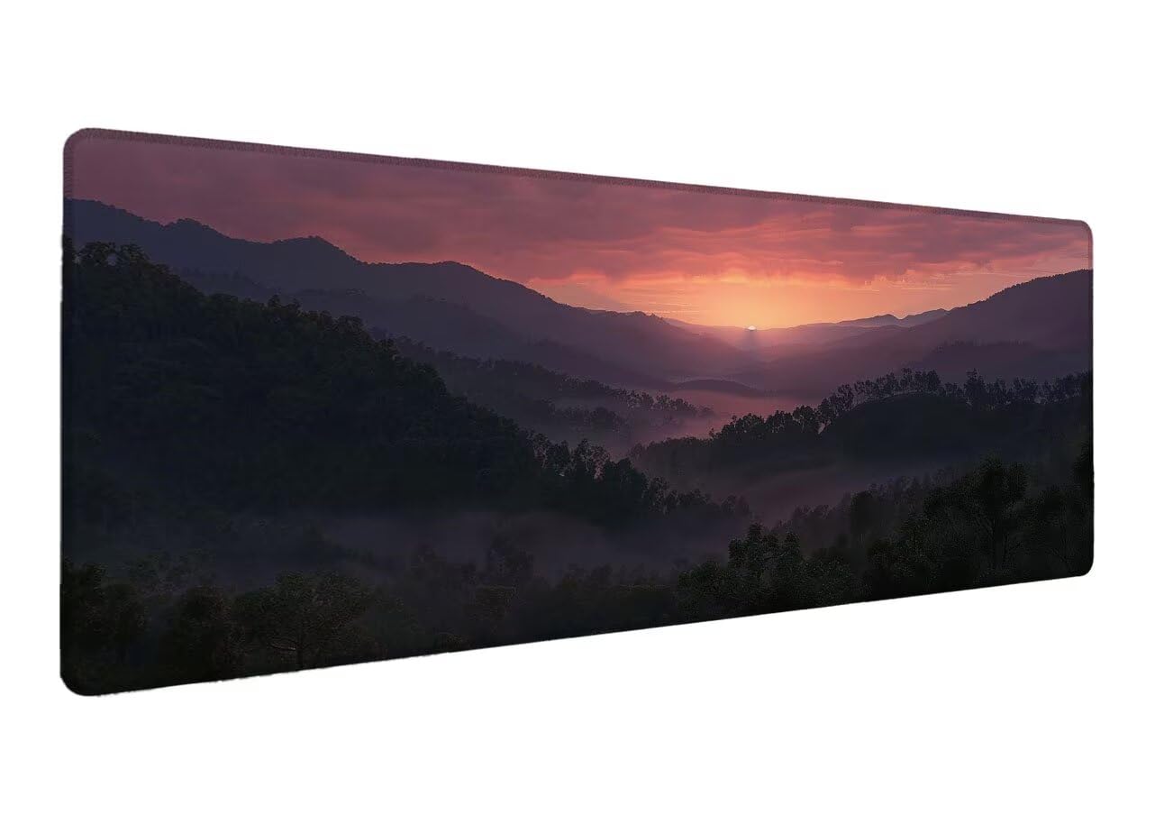 Podkładka pod mysz do gier górskich, podkładka pod mysz XXL 1200 x 600 x 3 mm, rozszerzona antypoślizgowa mata biurkowa, wodoodporna powierzchnia, szyte krawędzie, zmywalna podkładka pod mysz zachód