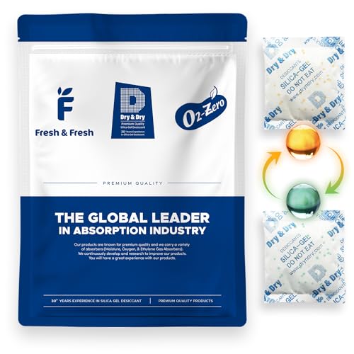 Image of Dry & Dry 50 Gram [14 Packets] Orange Indicating Silica Gel Packets Desiccants Silica Packets - Rechargeable Moisture Absorbers for Food Storage, Electronics, 3D Filament & Safes
