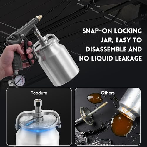 Image of Undercoating Spray Gun with 33.82oz Suction Feed Cup, 360 & Straight Spray Hoses and Air Rust Connector, for Truck Bed Liner Coating, Rubberized Undercoat, Rust Proofing