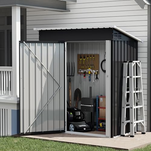 UDPATIO Abri de Jardin Métal 164x101x181 cm - Cabane Extérieur avec Toit Incliné et Serrure, Rangement Outils de Jardin/Vélo, Gris