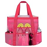 wanchel Mesh Beach Bags for Women - Plus Waterproof Sandproof Tote Bag with 8 Pockets and 1 inner Zipper Closure Pockets