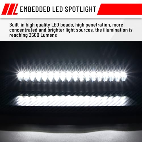 SAUTVS Sport Hood Scoop with LED Spotlight for Ranger XP 1000/Crew, Carbon Fiber Pattern Hood Scoop with LED Auxiliary Light Kit for Polaris Ranger XP 1000/ Ranger 1000 XP Crew 2018-2024 Accessories