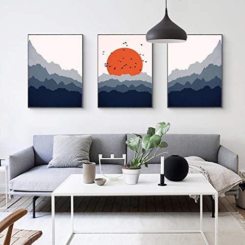 Peinture salon contemporaine avec triptyque de toile scandinave paysage abstrait
