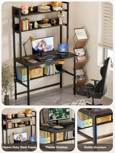 Image of Aquzee 40 Inch Desk with Hutch, Computer Desk with Shelves
