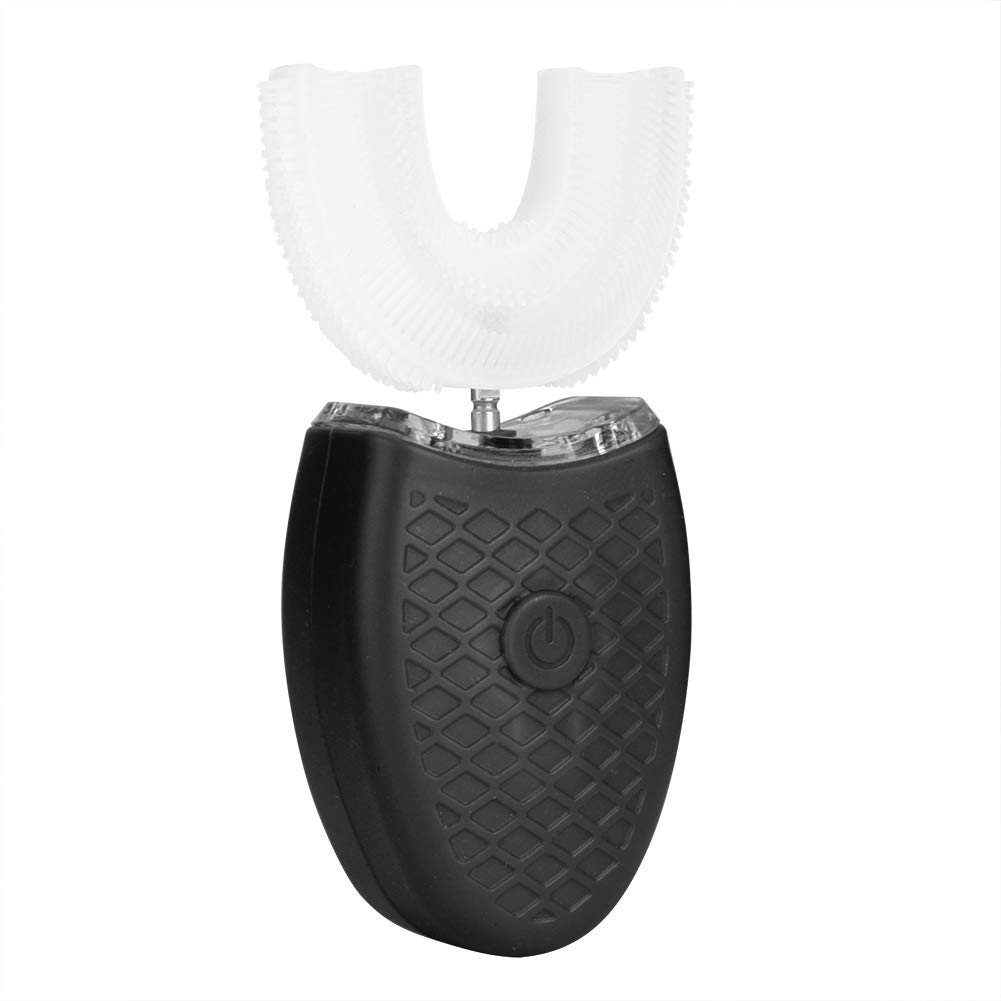 Cepillo de dientes eléctrico en forma de U, cepillo de blanqueamiento dental en forma de U doméstico, cepillo de dientes de carga USB de silicona ultrasónico de limpieza de boca de 360 °(negro)