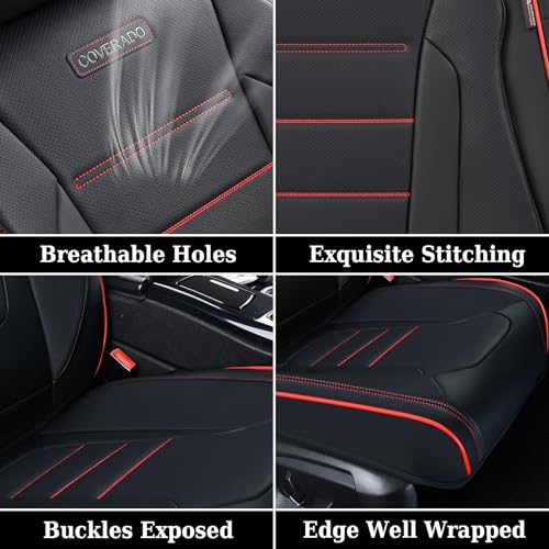 Image of Coverado Car Seat Covers Full Set, Seat Covers for Cars, Car Seat Cover, Car Seat Protector, Nappa Leather Car Seat Cushion, Waterproof Car Seat Covers Front Seats and Back Fit for Most Cars (Redline)