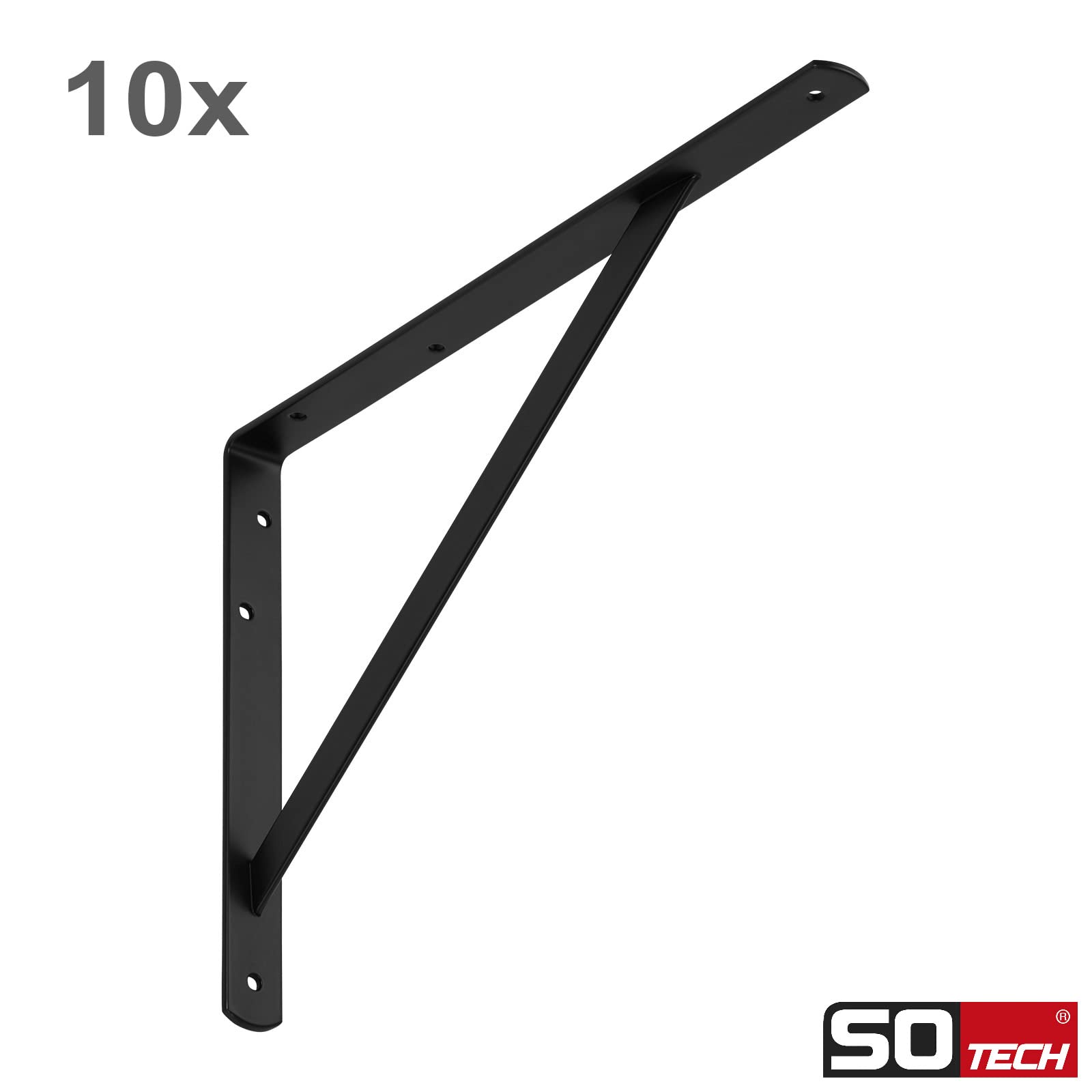 SOTECH 10er Set Regalkonsolen (400 x 275 x 30 mm, schwarz, pulverbeschichtet), Regalträger mit Querstrebe zur Stabilisierung