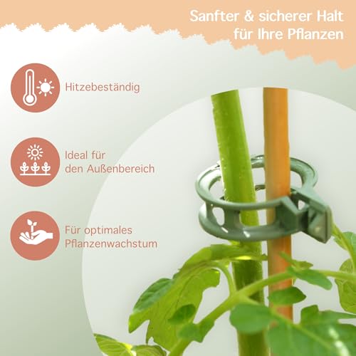 Tucano Pflanzenstützclips – (100 Stück) Wiederverwendbare Halterungen für Tomaten und Kletterpflanzen – Flexible Befestigung (Garden_Clips, robust wiederverwendbar, 100)