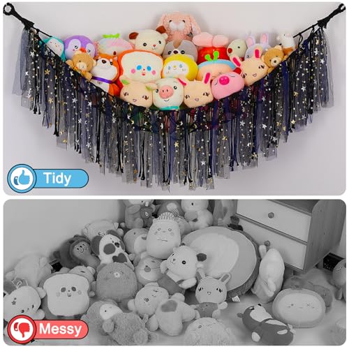 Image of FIOBEE Stuffed Animals Net LED Light Toy Hammock for Kids Bedroom Storage