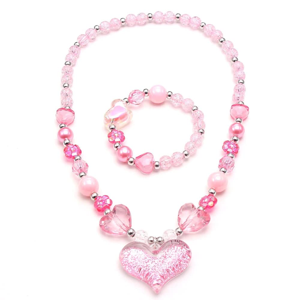 El Regalo Girls Kids Glittery Pink Heart Beads Princess Necklace & Bracelet Jewelry Sets- Acrylic Heart Beads Princess Necklace Bracelet Jewelry Set for Toddlers Girls Kids (B0BSR445RZ) Amazon Price History, Amazon Price Tracker