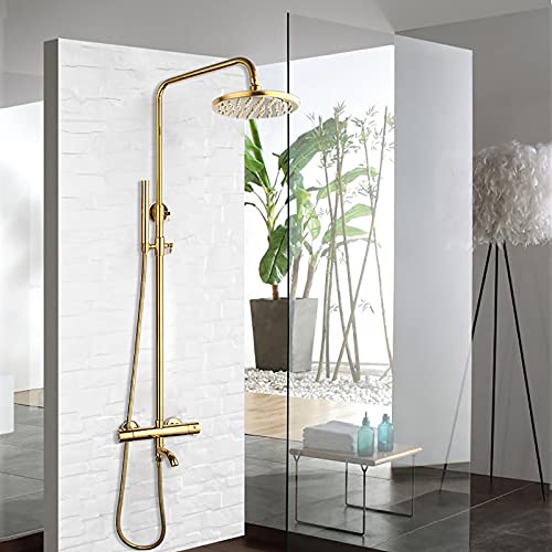 Mélangeur à double poignée avec douche à main et pomme de douche or - 8